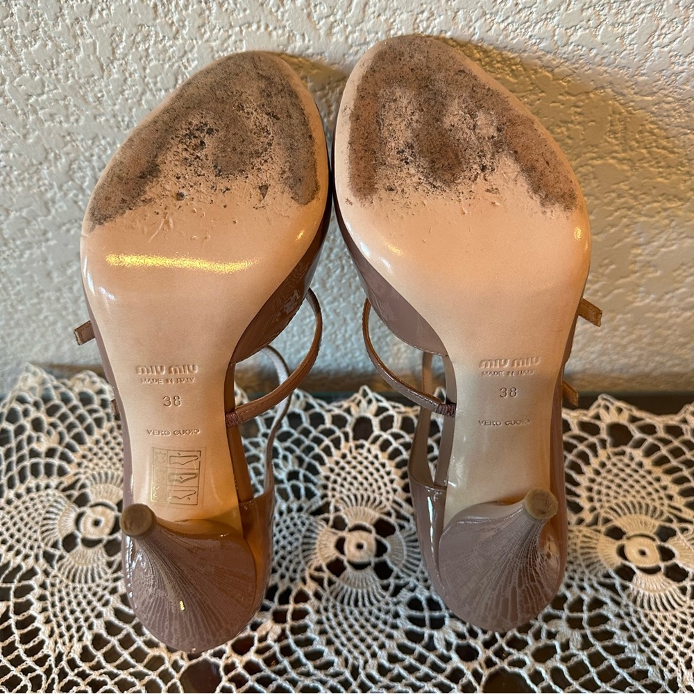 Miu Miu Nude Patent Double Strap Open Toe Mary Ja… - image 8